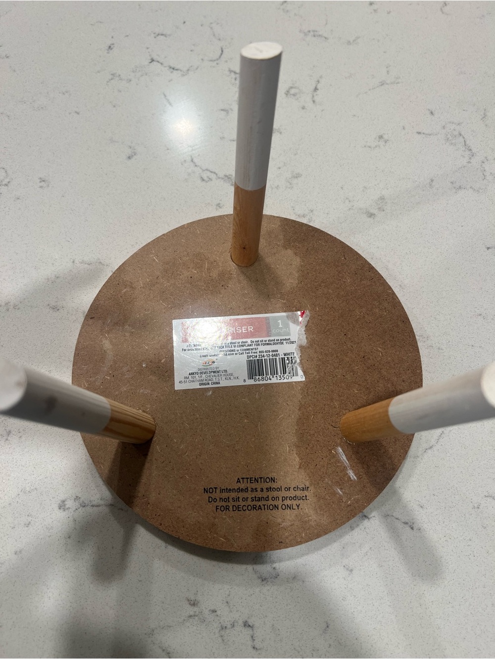 Wood Round Display Riser with White Tipped Legs - Picture 5 of 5